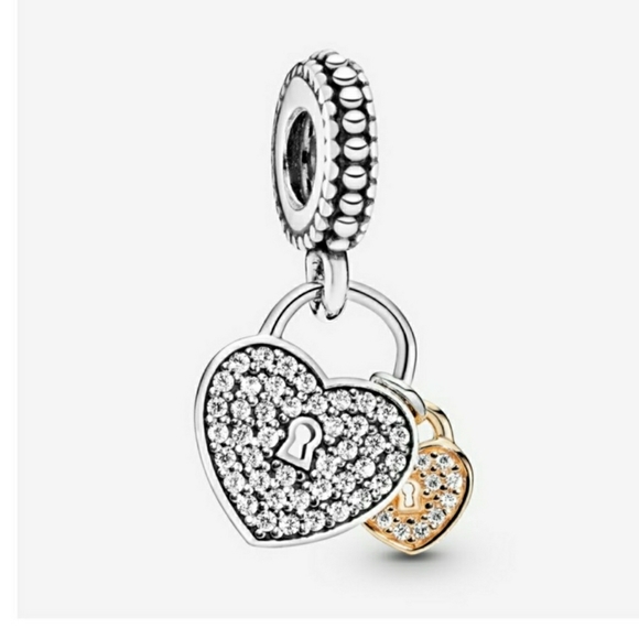 Sold - PANDORA DOUBLE HEART PADLOCK CHARM - Picture 1 of 3